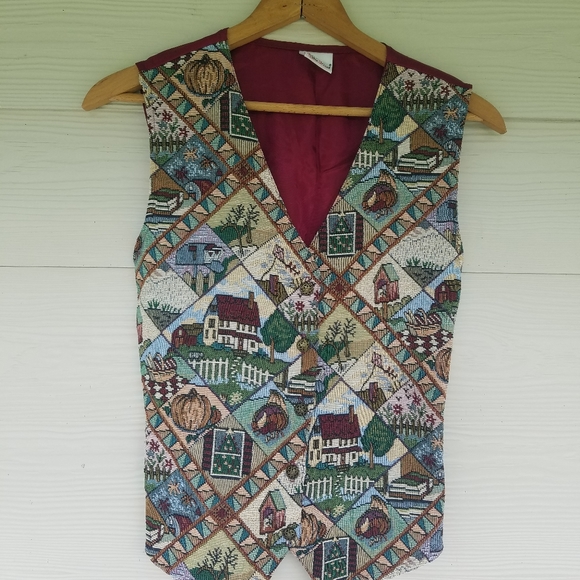 Vintage Womens Bobbie Brooks Tapestry Vest Seasons Of The Year - Picture 2 of 9